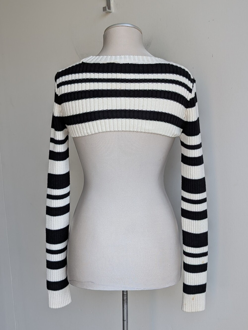 Anthropologie Maeve Striped Black and White Cropped Shrug Sweater - Picture 2 of 4